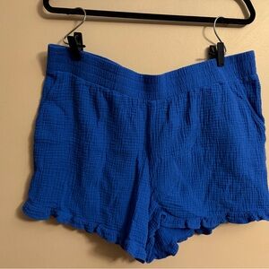 Belle by Kim Gravel Cobalt Blue Gauze Ruffle Hem Athletic Shorts